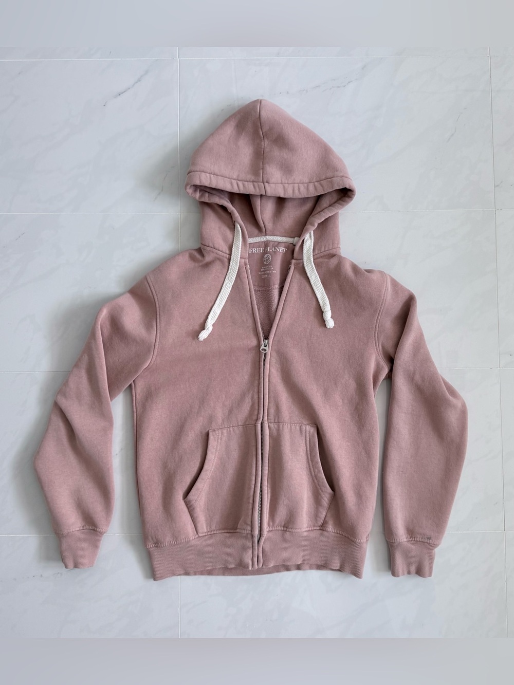 Free Planet Men's Full Zip Fleece Hoodie Mauve Pink Faded Rose, Size Small